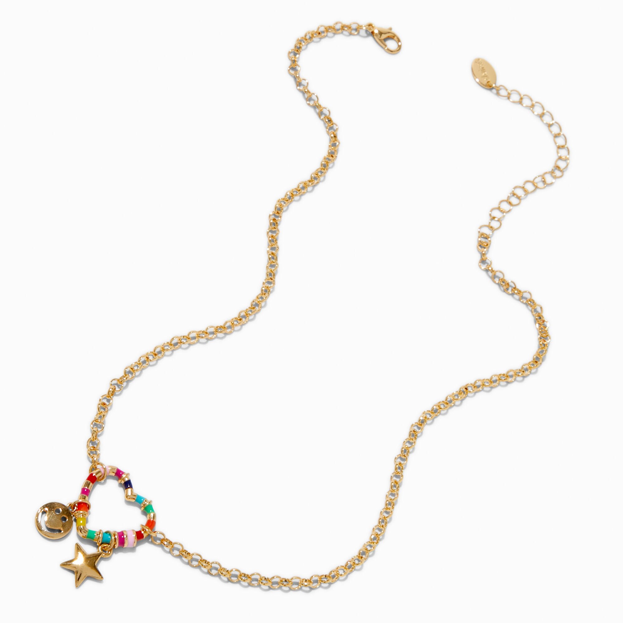 Rainbow Heart Charm Pendant Necklace,