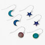 Silver 0.5&quot; Mood Star Moon Drop Earrings - 3 Pack,