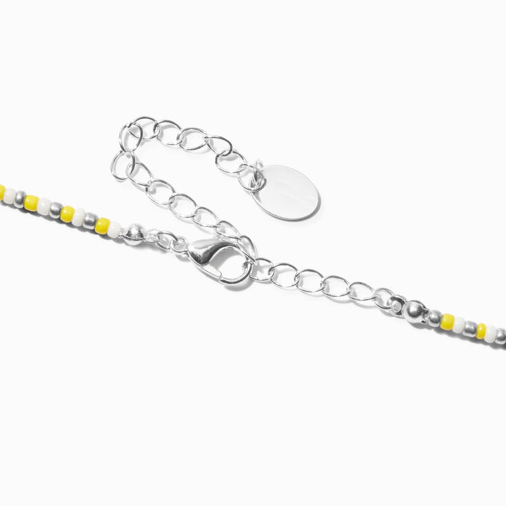 Yellow &amp; White Beaded Butterfly Pendant Necklace,
