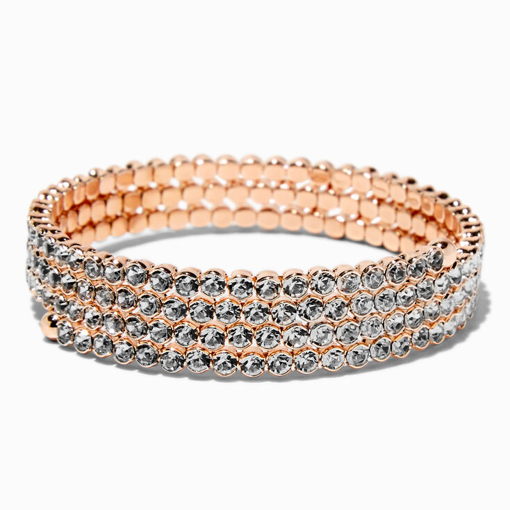 Rose Gold-tone Rhinestone Bezel Coil Bracelet,