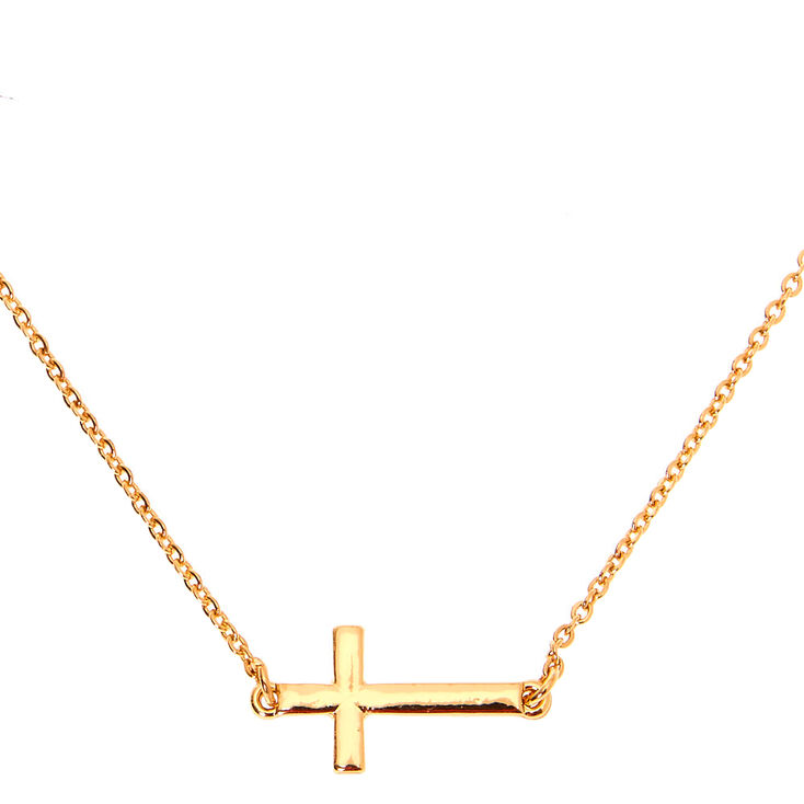 Gold-tone Sideways Cross Pendant Necklace,