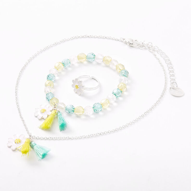Claire's Parure de bijoux avec pompons marguerites vert menthe et jaunes Claire's Club