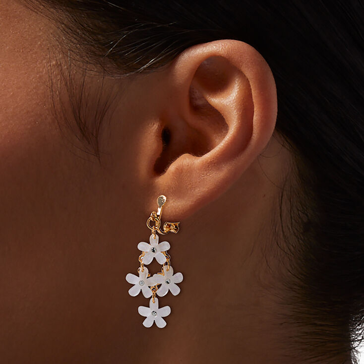 Gold-tone Chandelier Flower Clip-On Drop Earrings,