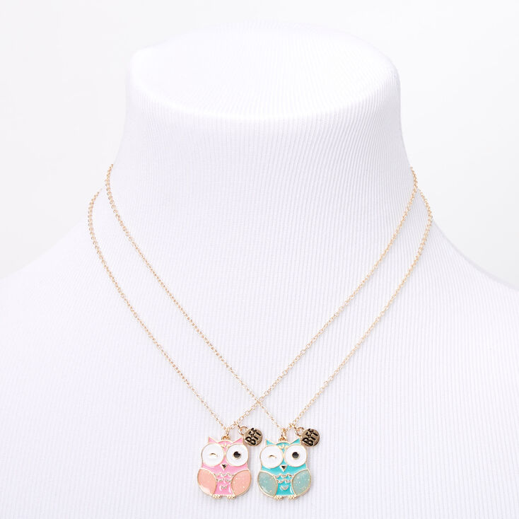 Colliers &agrave; pendentif chouette vert menthe et rose best friends - Lot de 2,