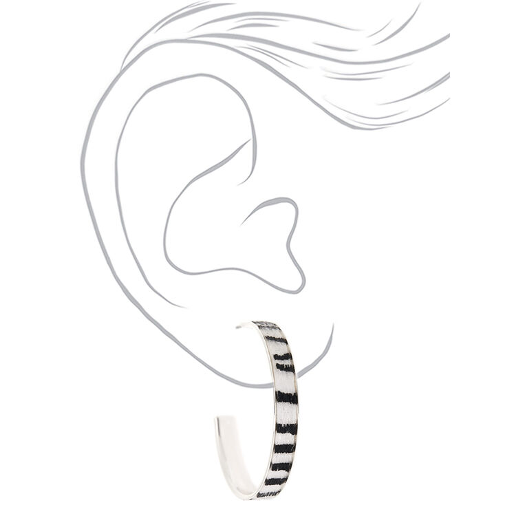Silver 40MM Fuzzy Zebra Hoop Earrings,