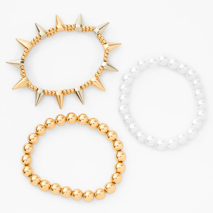 Pearls and Spikes Stretch Bracelets - 3 Pack,