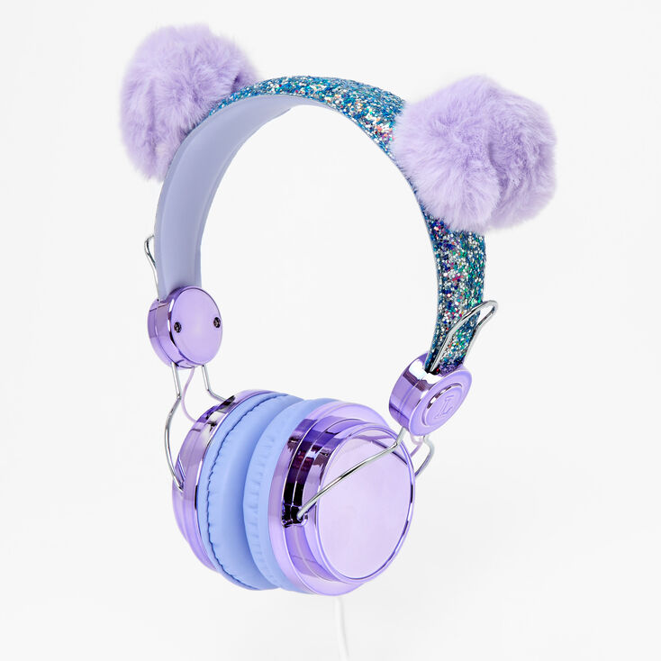 Lavender Pom Glitter Headphones,