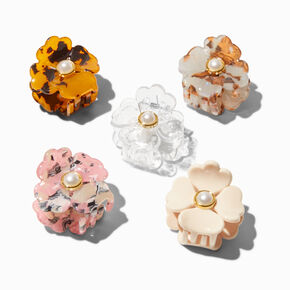 Pearl Tortoiseshell Flower Mini Hair Claws - 5 Pack,