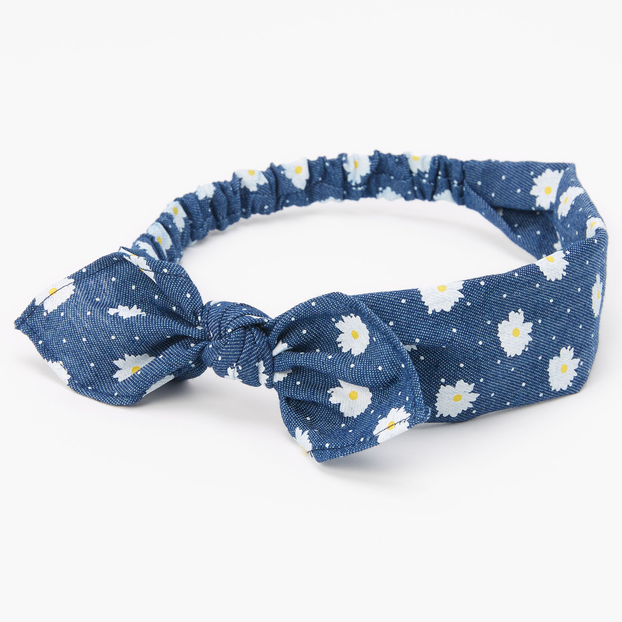 Denim Daisy Knotted Bow Headwrap - Blue,