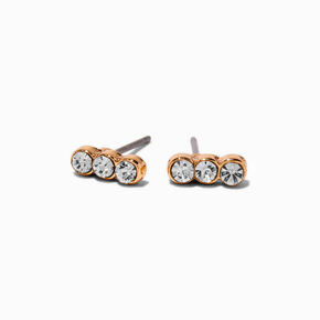 Gold-tone Triple Crystal Stud Earrings,