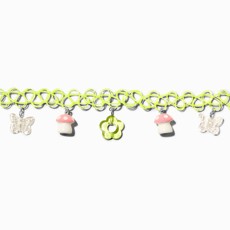 Cottagecore Mushroom Neon Yellow Tattoo Choker Necklace,