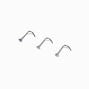 20G Silver-tone Titanium Crystal Nose Studs - 3 Pack,