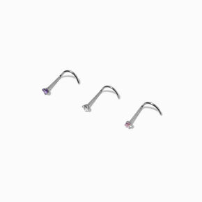 Silver Titanium 20G Clear, Pink, &amp; Purple Nose Studs - 3 Pack,