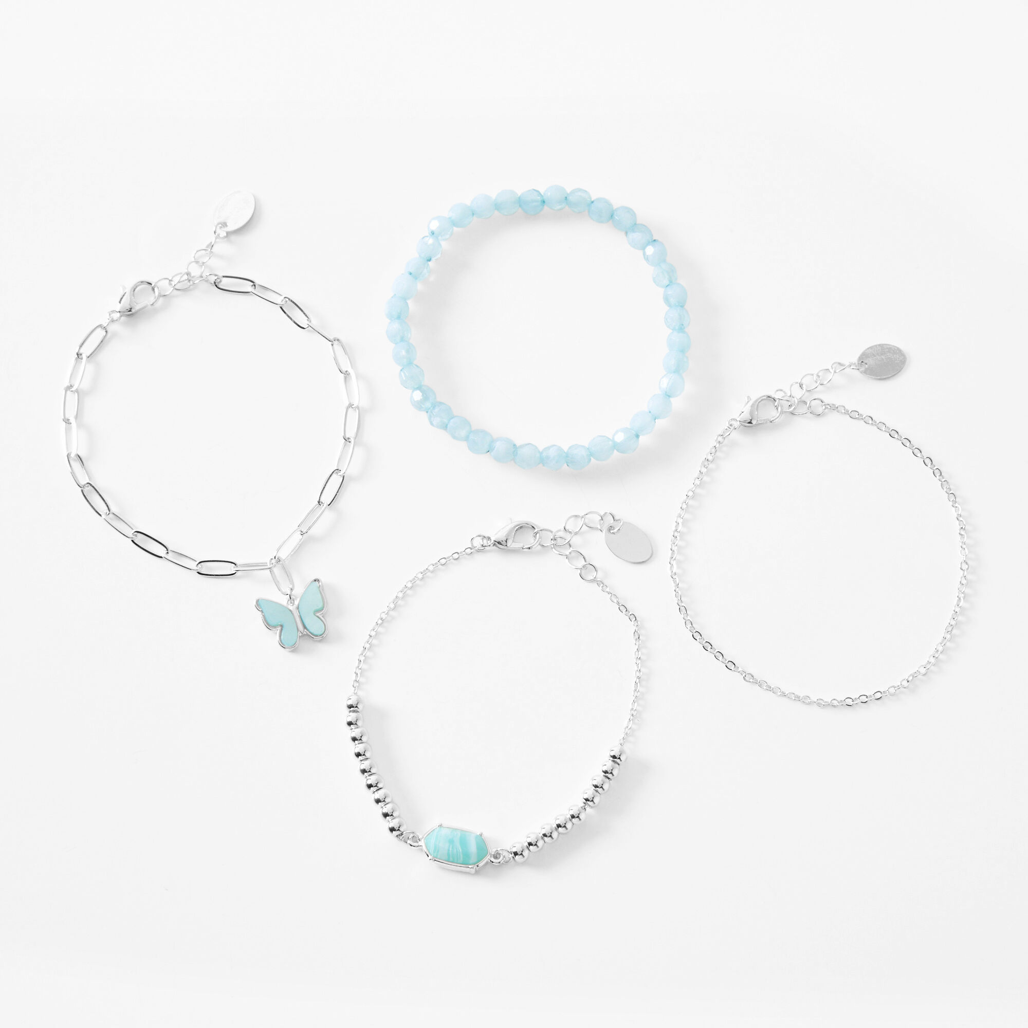 Silver & Blue Butterfly Charm Bracelet Set - 4 Pack,