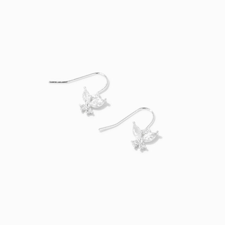 Silver Cubic Zirconia Butterfly 0.5&quot; Drop Earrings,