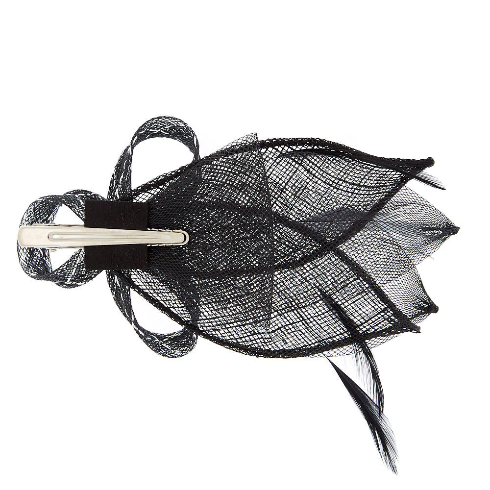 Mini Feather Fascinator Hair Clip - Black,