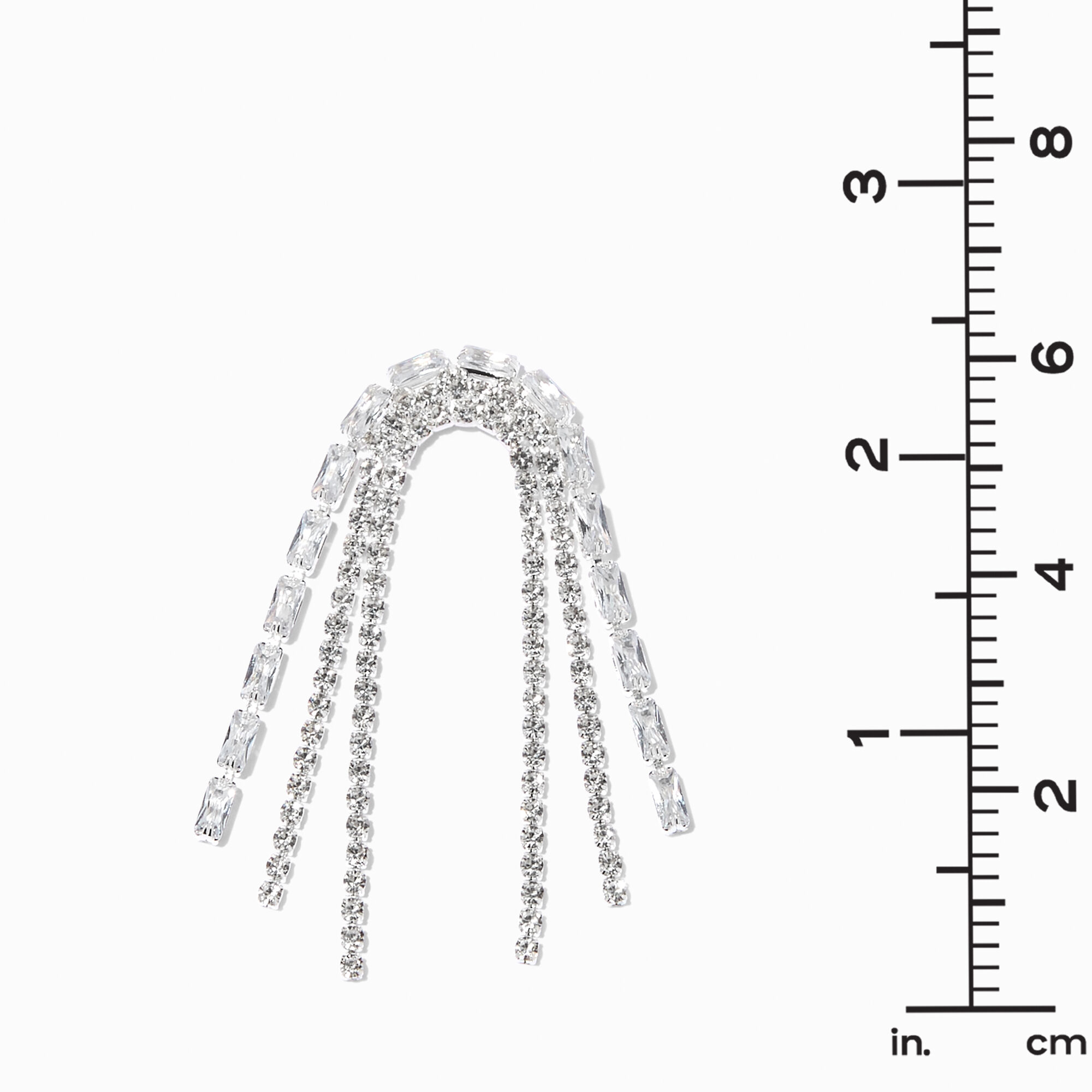 Silver Rhinestone 2.5" Horse Tail Fringe Drop Earrings,