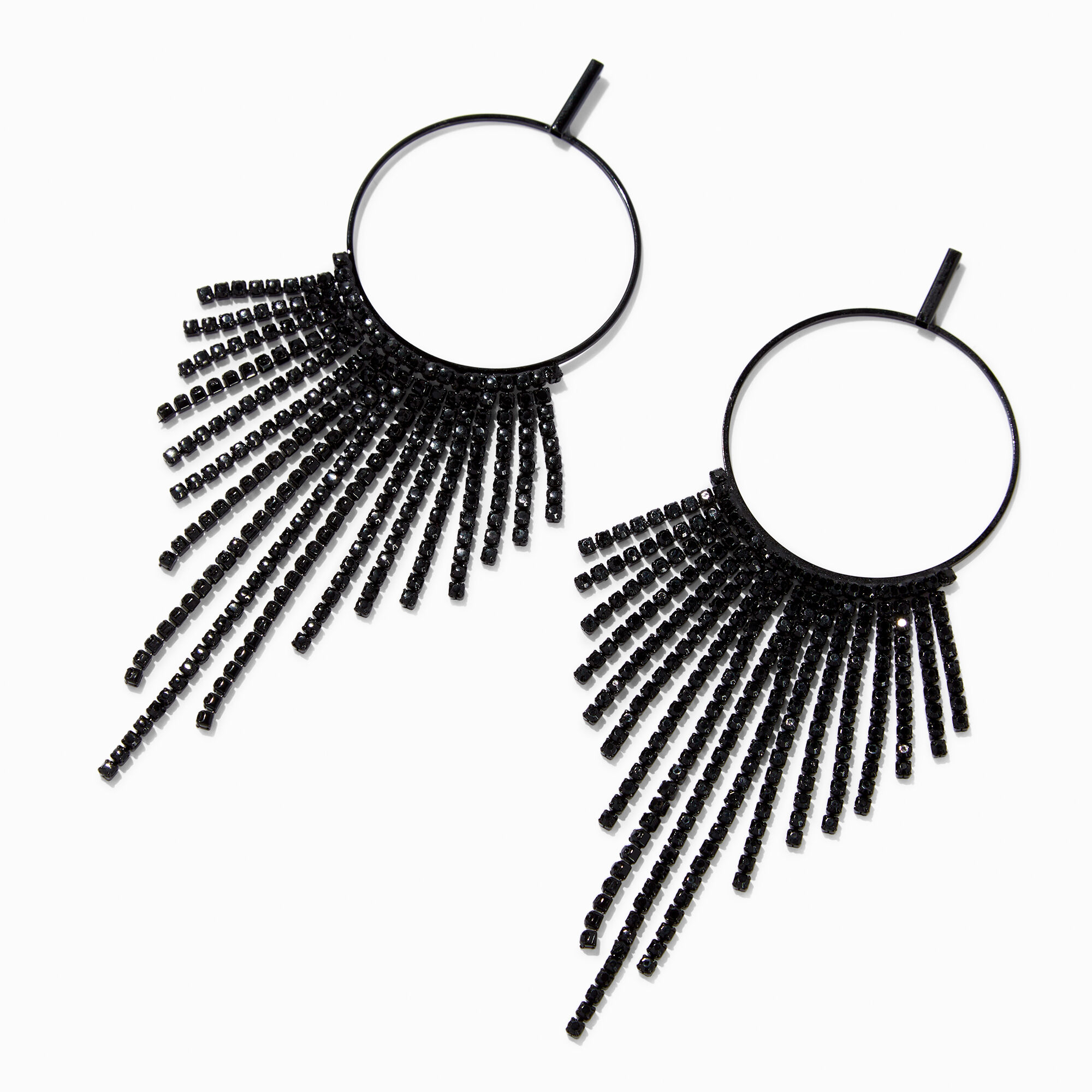 View Claires Rhinestone 4 Dreamcatcher Fringe Drop Earrings Black information