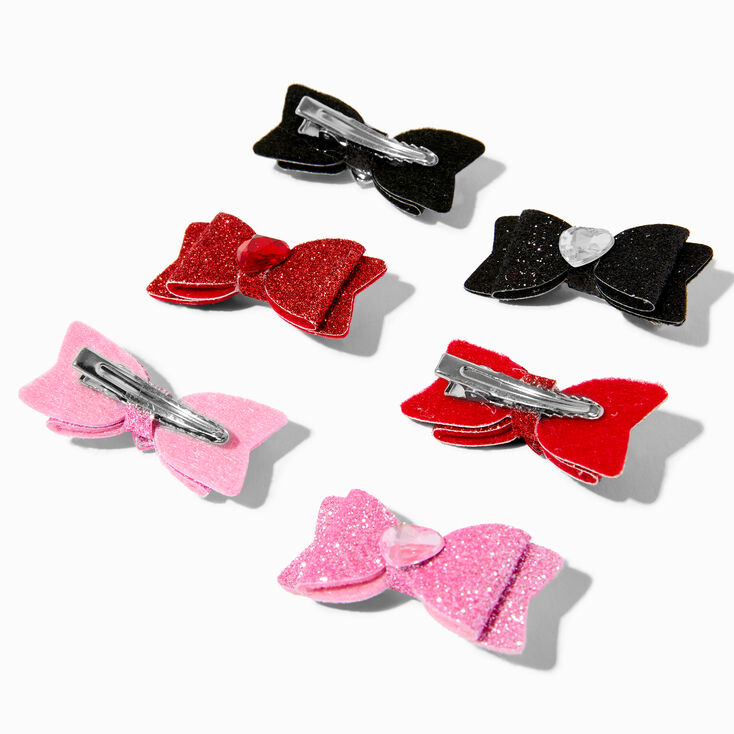 Valentine&#39;s Day Glitter Bows Hair Clips - 6 Pack,