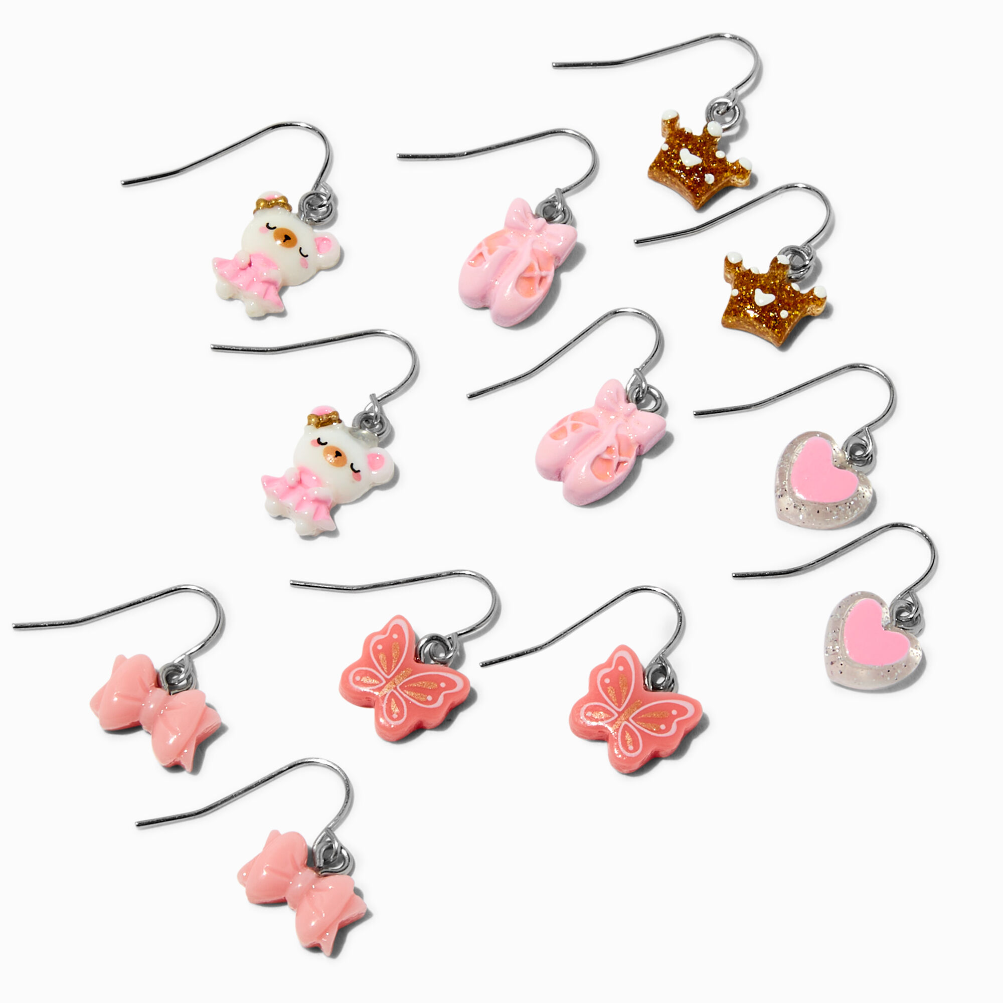 View Claires Ballet Butterflies Bows Drop Earrings 6 Pack Pink information