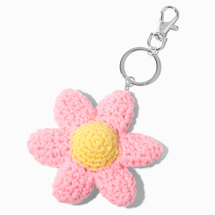 Pink Flower Crocheted Keychain,