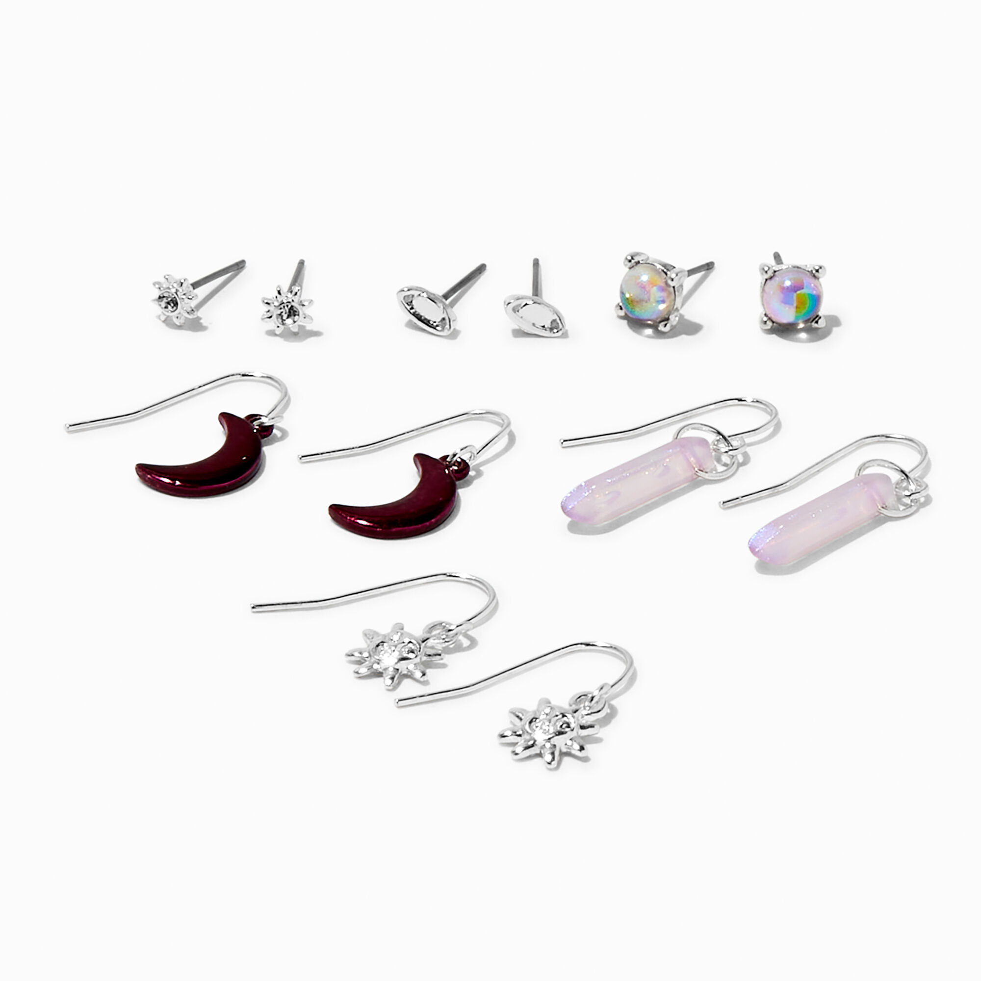 View Claires Tone Celestial Crystal Mixed Earring Set 6 Pack Silver information