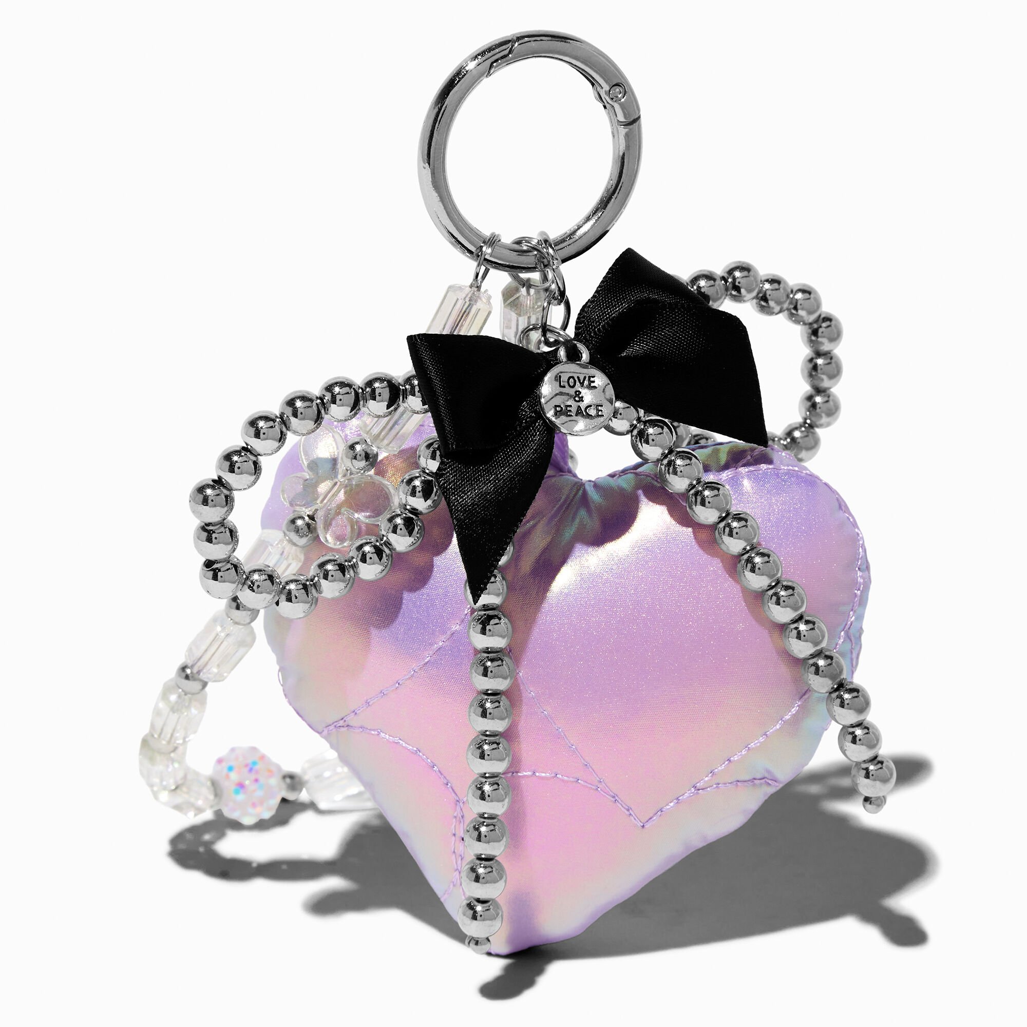 Purple Puffy Heart Bag Charm,