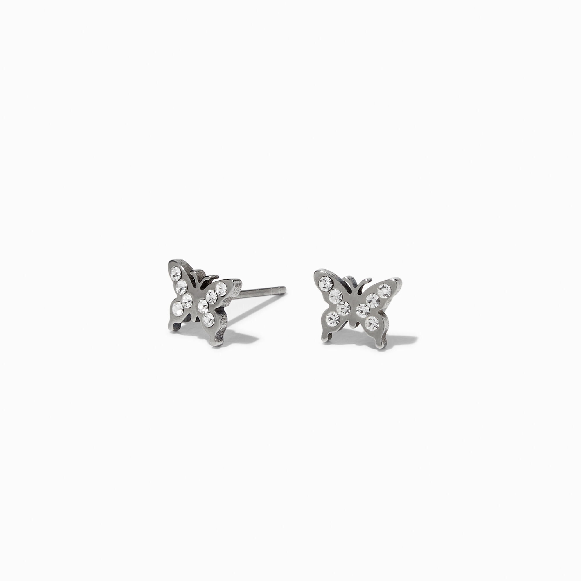 View Claires Titanium Crystal Butterfly Stud Earrings Silver information