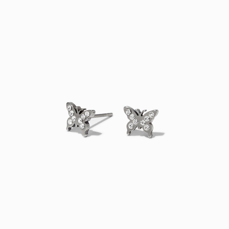 Titanium Crystal Butterfly Stud Earrings,