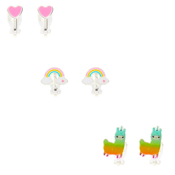 Rainbow Llama Clip On Earrings - 3 Pack,