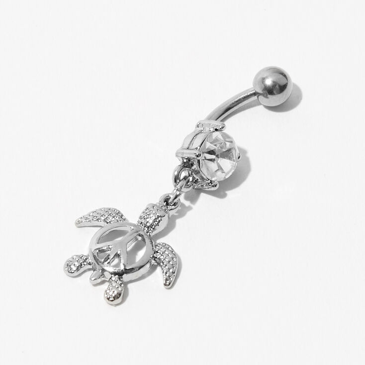 Silver 14G Peace Love &amp; Turtle Dangle Belly Bar,