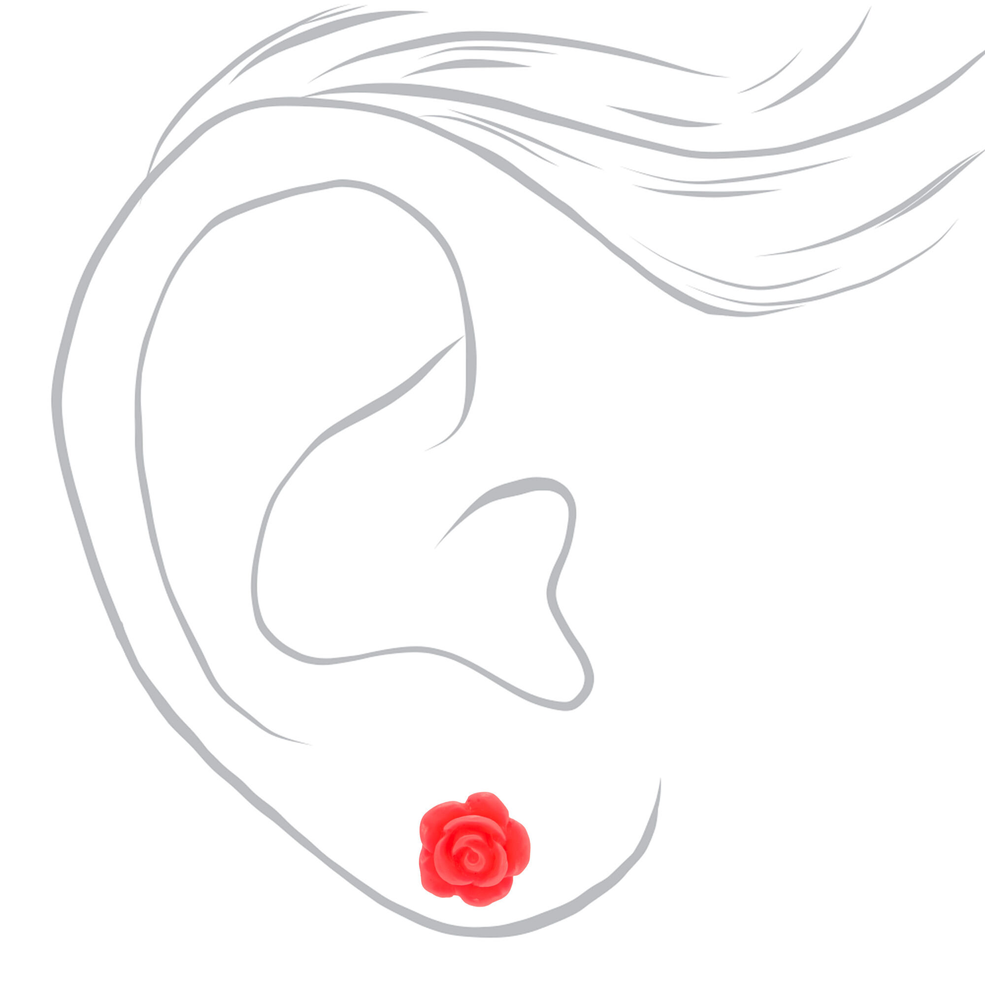 Sterling Silver Carved Rose Stud Earrings - Neon Pink,