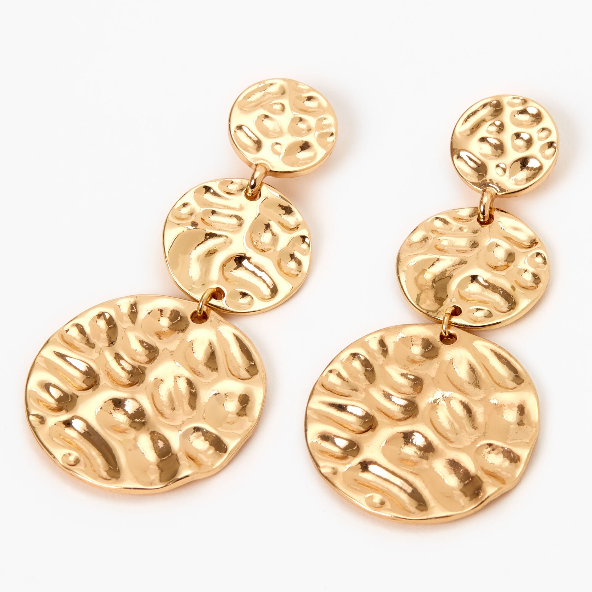 View Claires 25 Hammered Coin Linear Drop Earrings Gold information
