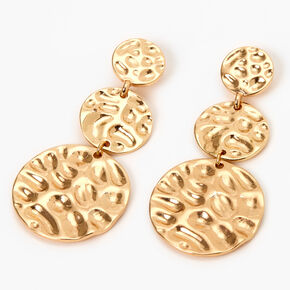 Gold 2.5&quot; Hammered Coin Linear Drop Earrings,