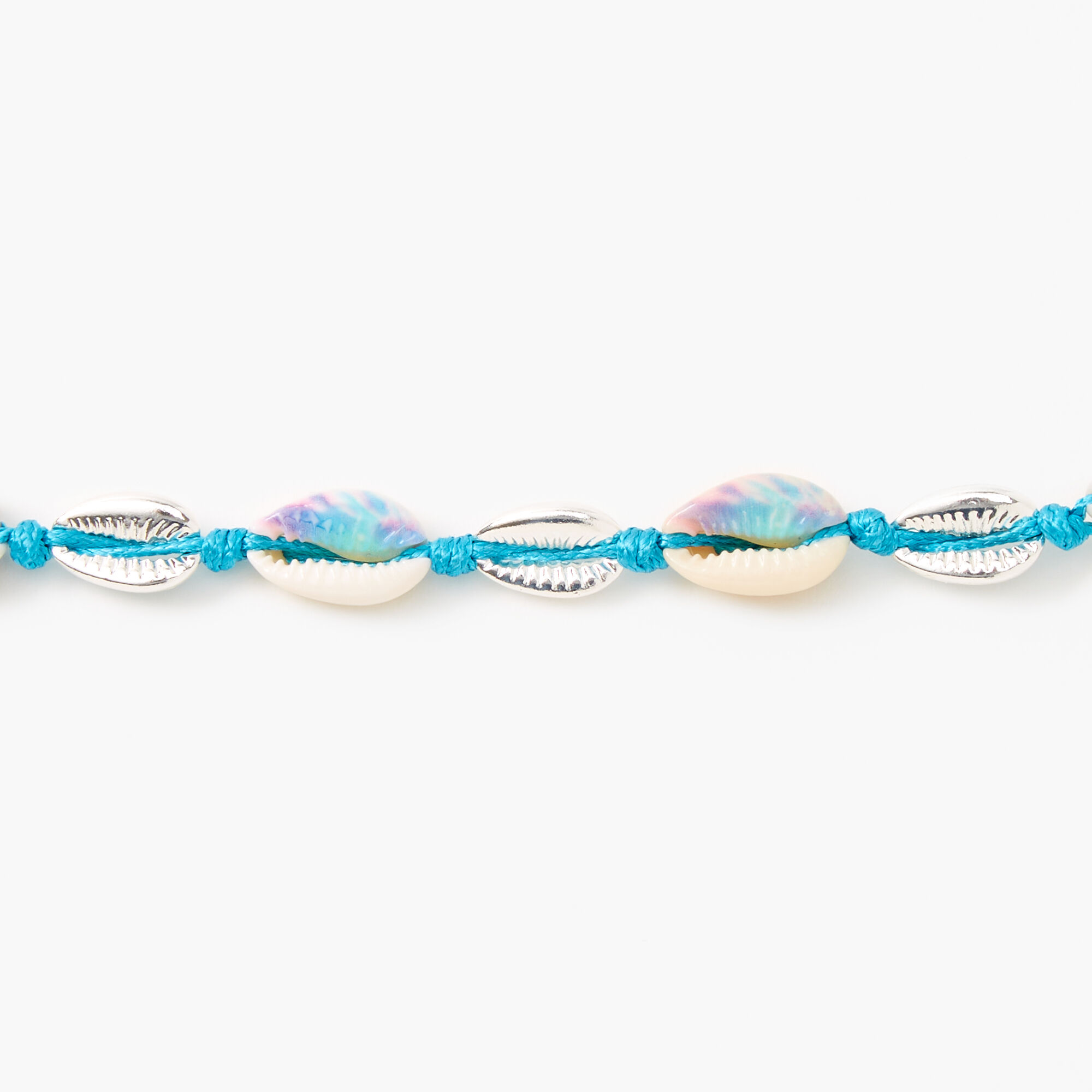 Blue Tie Dye Cowrie Shell Choker Necklace - Silver,