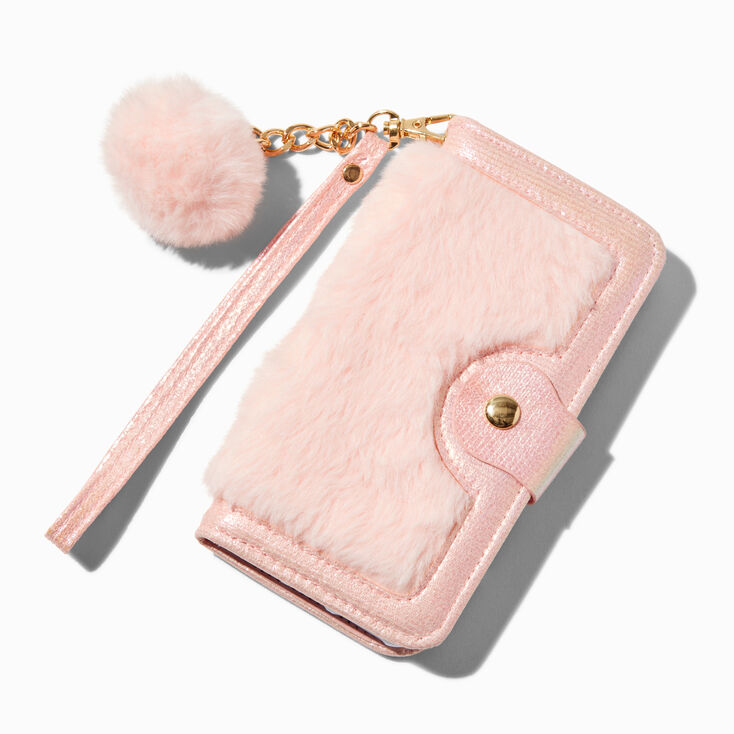 Pink Furry Booklet Phone Case - Fits iPhone&reg; 6/7/8/SE,