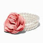 Bracelet &eacute;lastique multi-rangs perles d&rsquo;imitation et petit bouquet de rosettes roses,