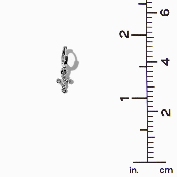 Silver 18G Crystal Cross Charm Targus Earring,