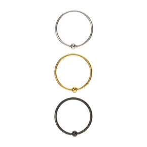 20G Mixed Metal Stainless Steel Ball Nose Rings - 3 Pack,