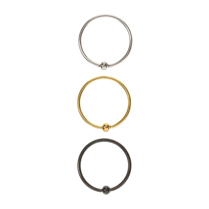 20G Mixed Metal Stainless Steel Ball Nose Rings - 3 Pack,