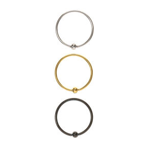 Silver, Gold &amp; Black 20G Ball Hoop Nose Ring Set - 3 Pack,