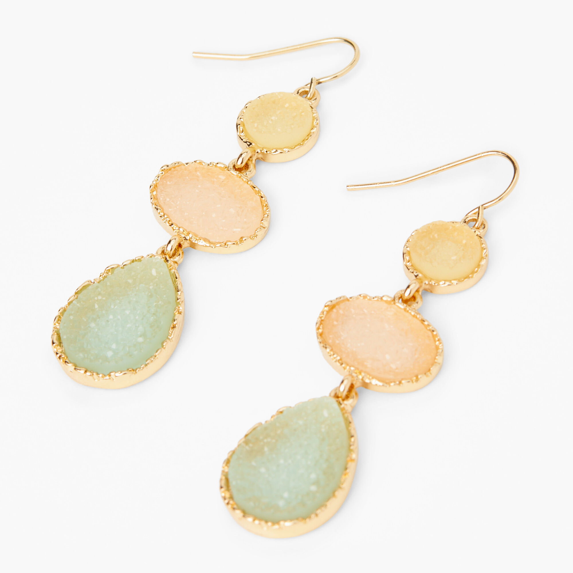 Gold Druzy Stone 2" Linear Drop Earrings,