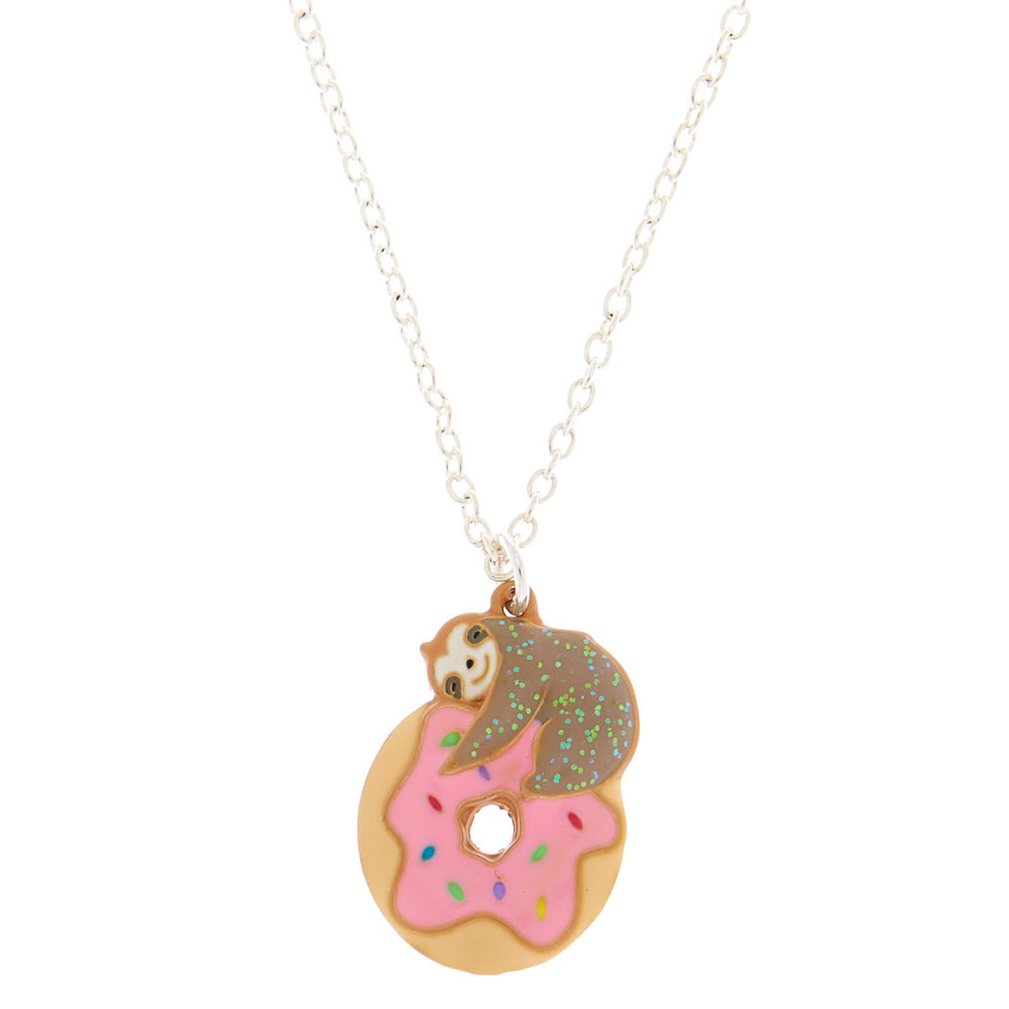 Glitter Donut & Sloth Pendant Necklace | Claire's US