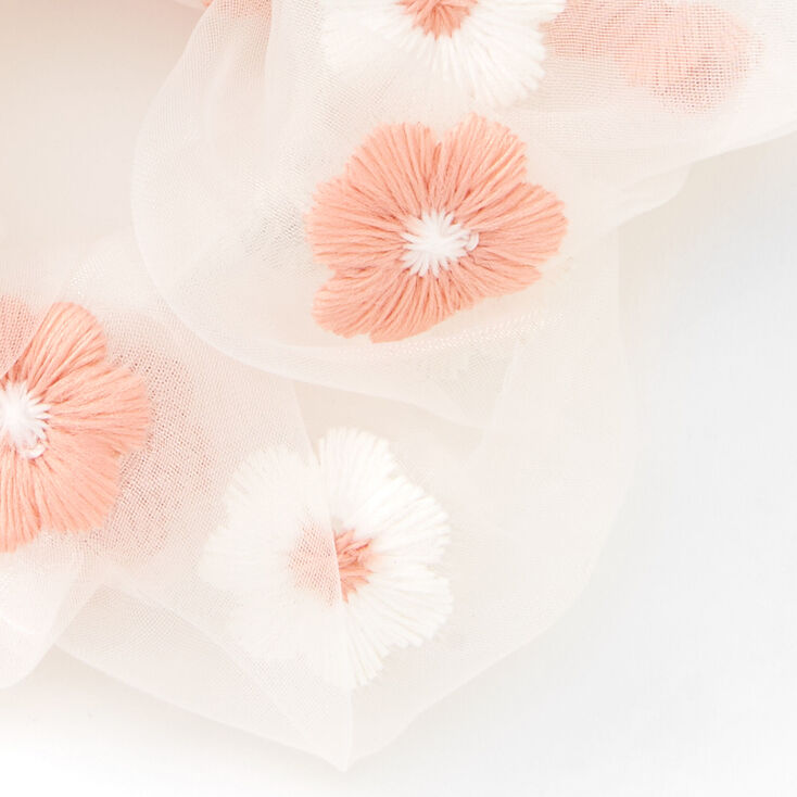 Giant Sheer Mesh Daisy Hair Scrunchie - Pink,