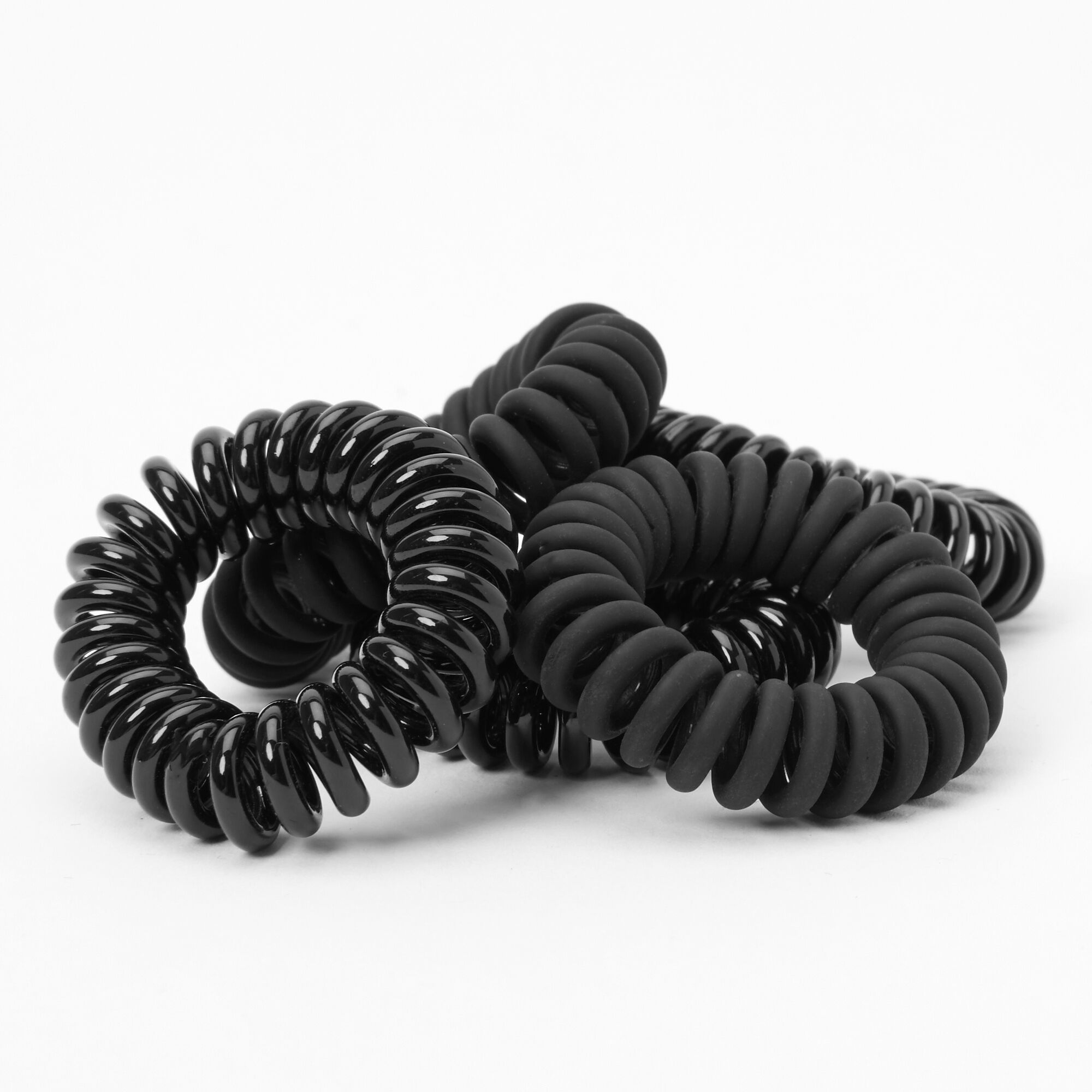 Matte Shiny Spiral Hair Bobbles - Black, 5 Pack,