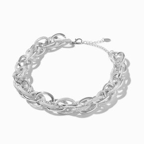Silver-tone Textured Mega Link Chain Necklace ,