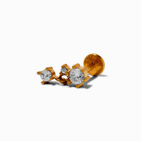 Gold-tone Stainless Steel Cubic Zirconia 18G Triple Dangling Threadless Helix Earring,