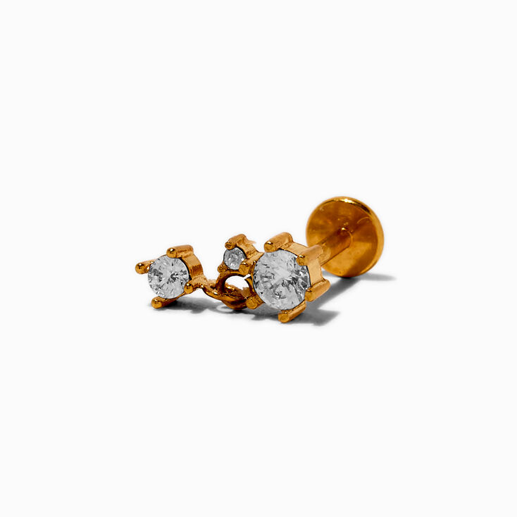Gold-tone Stainless Steel Cubic Zirconia 18G Triple Dangling Threadless Helix Earring,