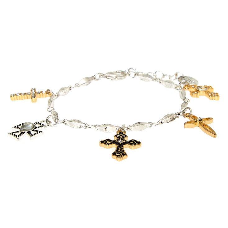 Mixed Metal Cross Charm Bracelet,
