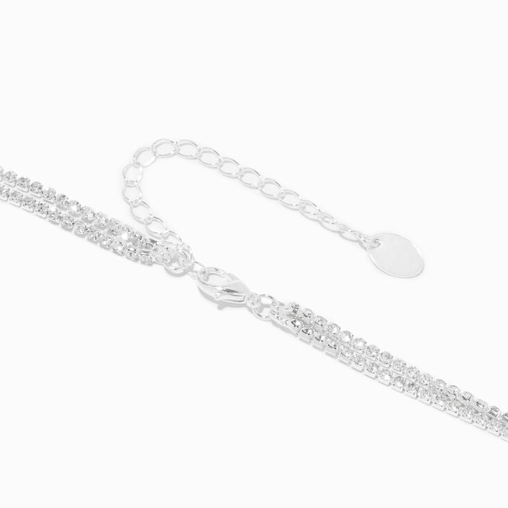 Silver Crystal Y-Neck Multi-Strand Necklace,